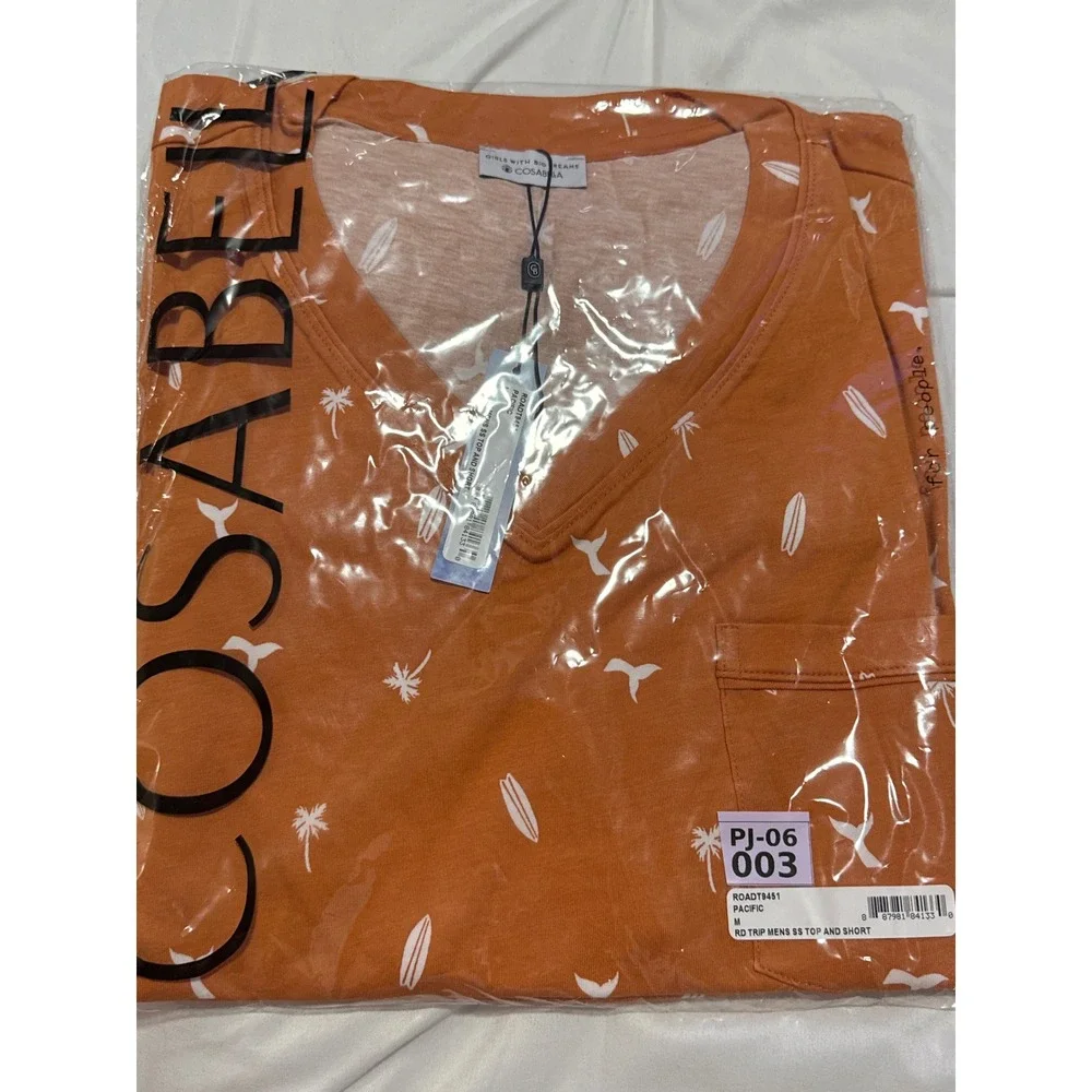 Cosabella Men's Orange Pacific Lounge Pajama Set Short Sleeve Shirt & Shorts M